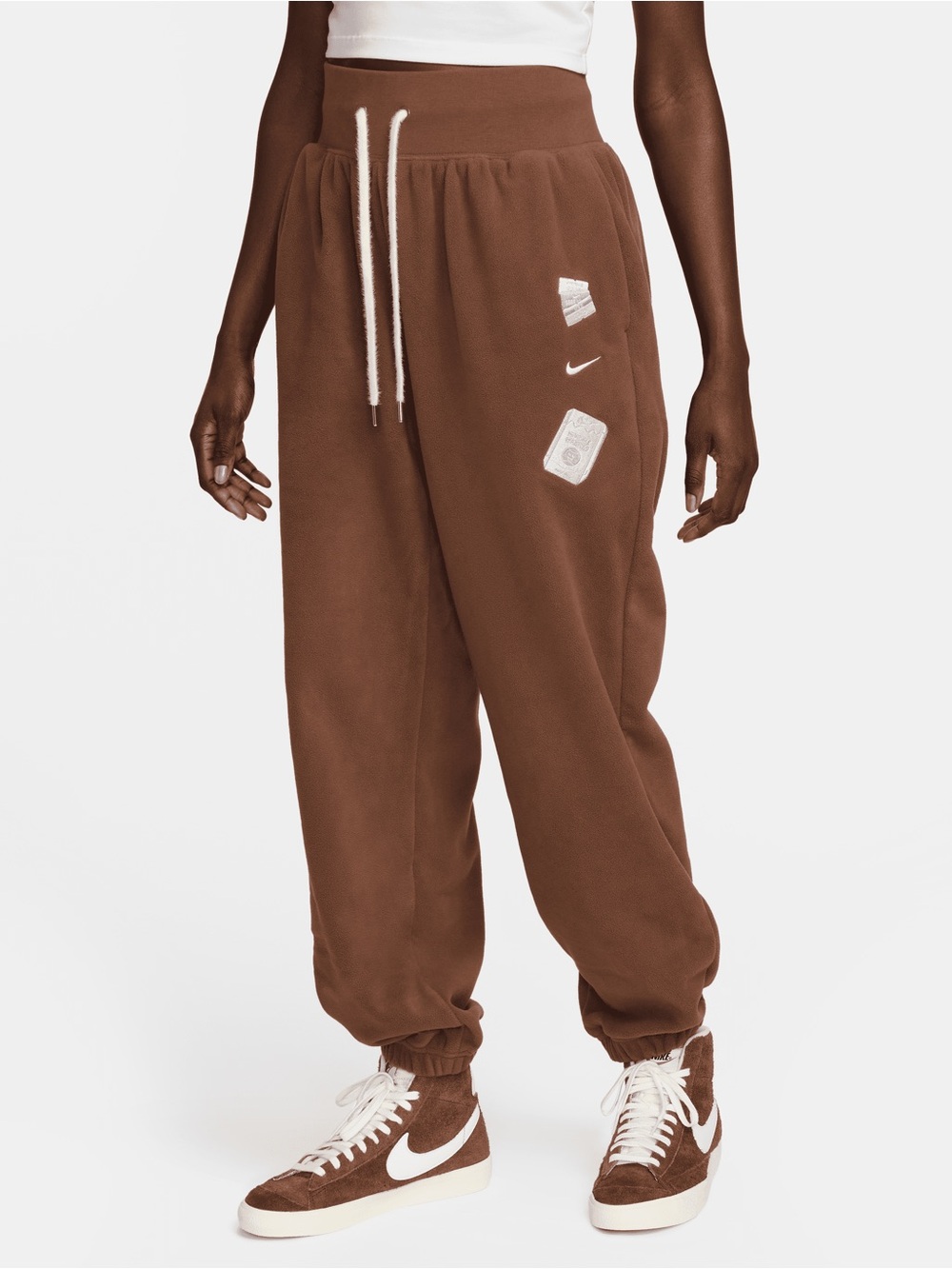 Nike Kids Brown Fleece Joggers with White Drawcord